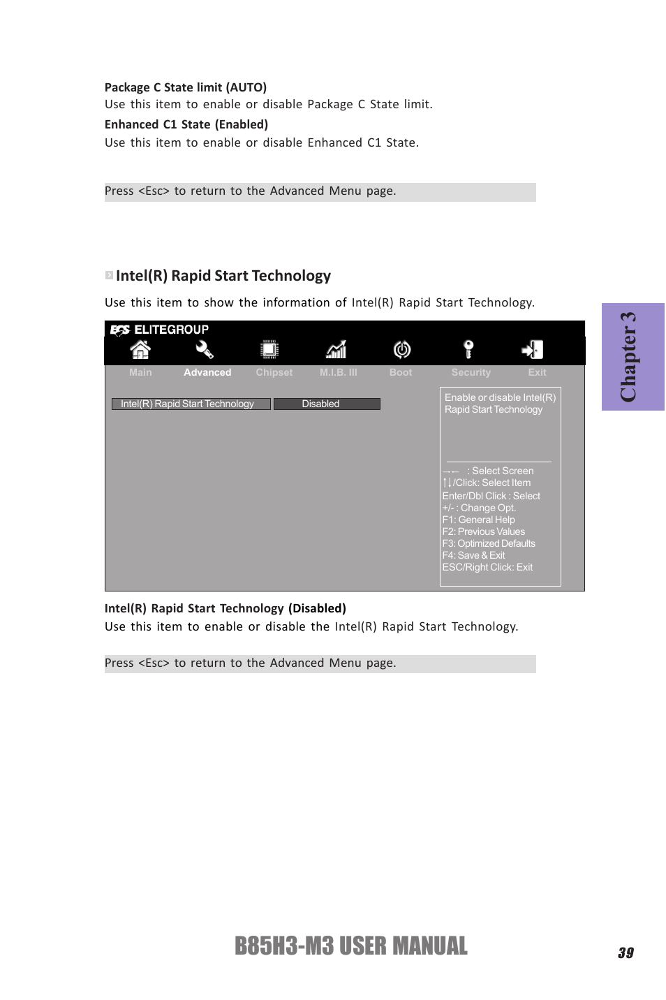 B85h3-m3 user manual, Chapter 3, Intel(r) rapid start technology | Elitegroup B85H3-M3 (V1.0) User Manual | Page 43 / 78