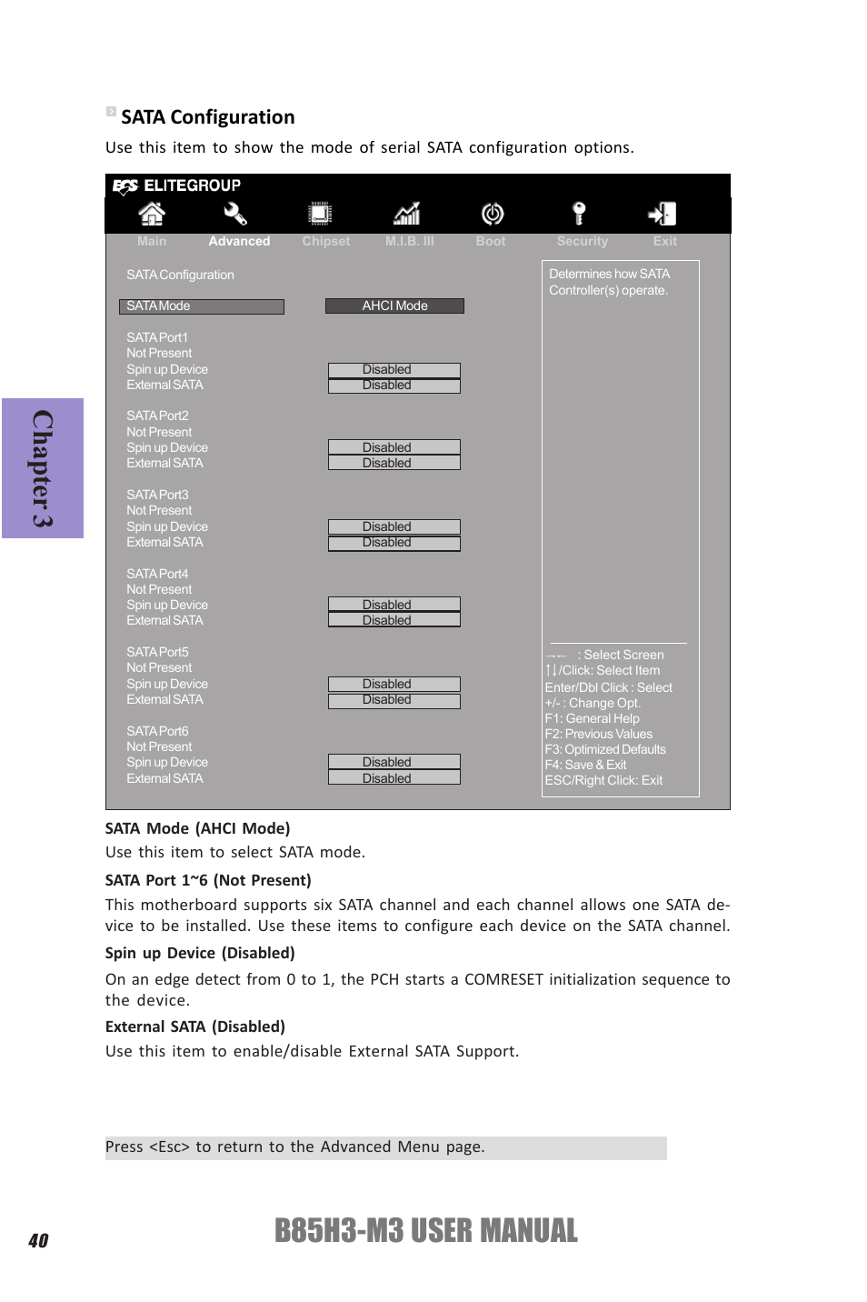 B85h3-m3 user manual, Chapter 3, Sata configuration | Elitegroup B85H3-M3 (V1.0) User Manual | Page 44 / 78