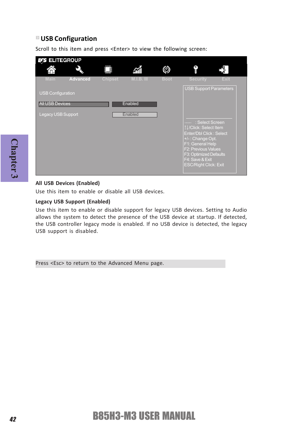 B85h3-m3 user manual, Chapter 3, Usb configuration | Elitegroup B85H3-M3 (V1.0) User Manual | Page 46 / 78