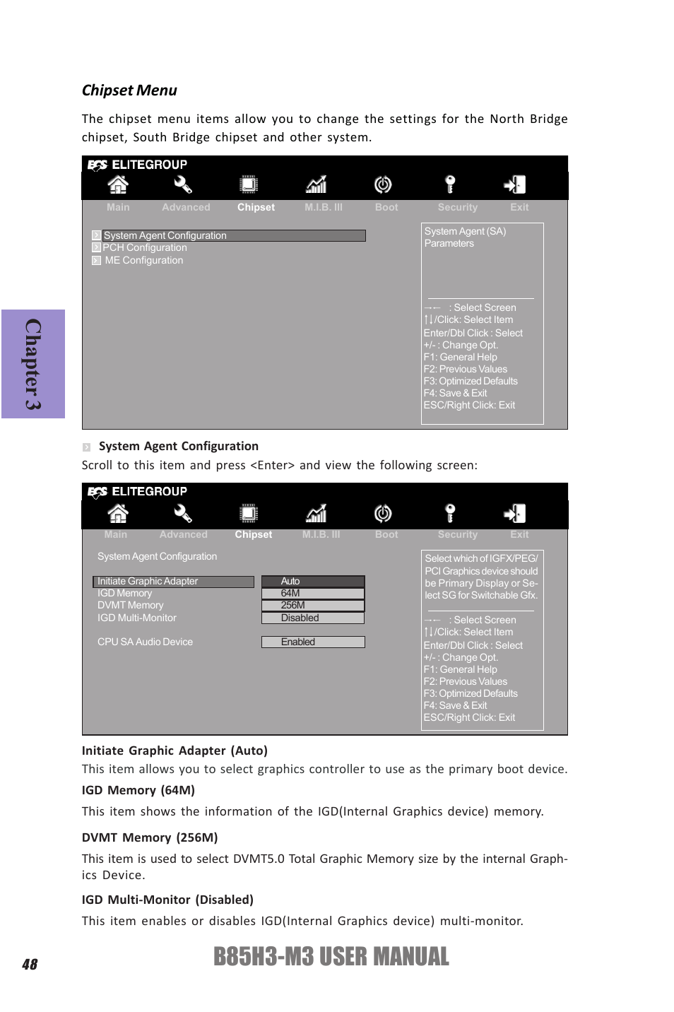 B85h3-m3 user manual, Chapter 3, Chipset menu | Elitegroup B85H3-M3 (V1.0) User Manual | Page 52 / 78