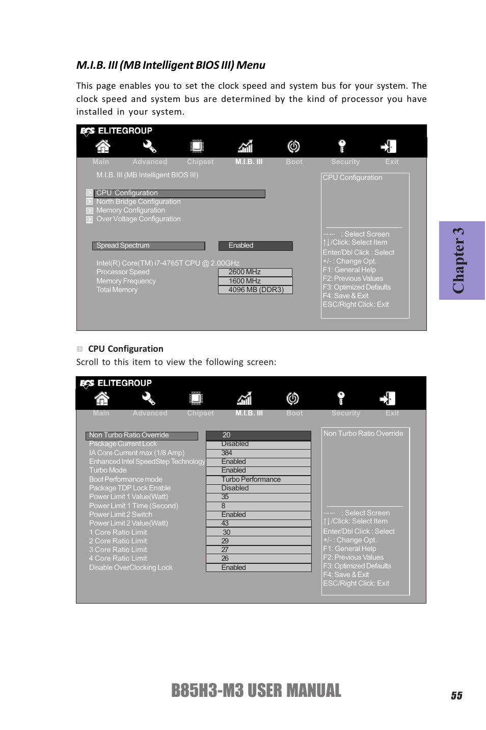 B85h3-m3 user manual, Chapter 3, M.i.b. iii (mb intelligent bios iii) menu | Elitegroup B85H3-M3 (V1.0) User Manual | Page 59 / 78