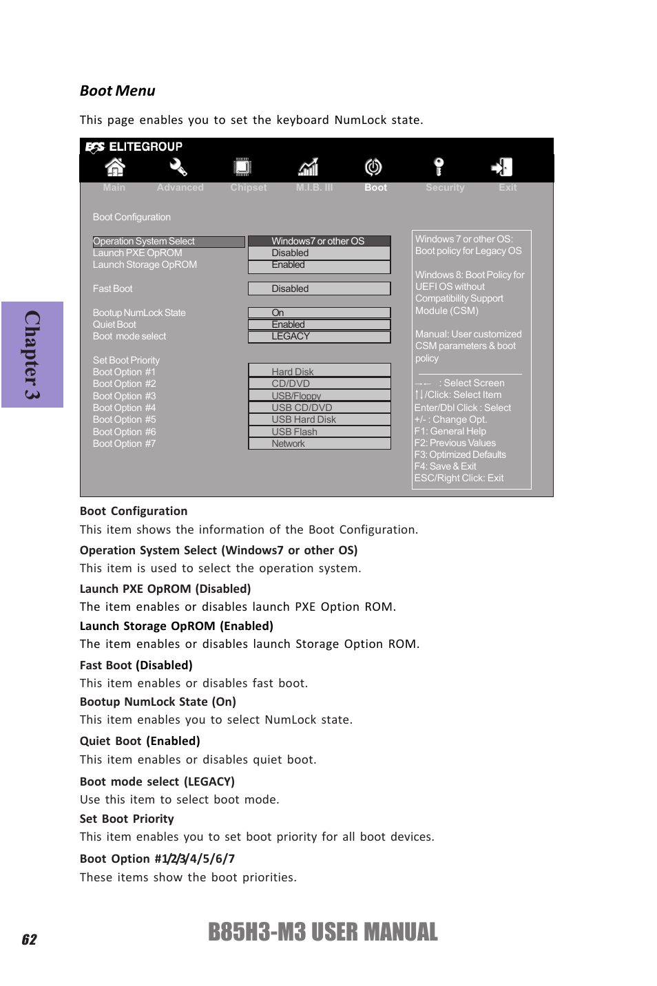 B85h3-m3 user manual, Chapter 3, Boot menu | Elitegroup B85H3-M3 (V1.0) User Manual | Page 66 / 78