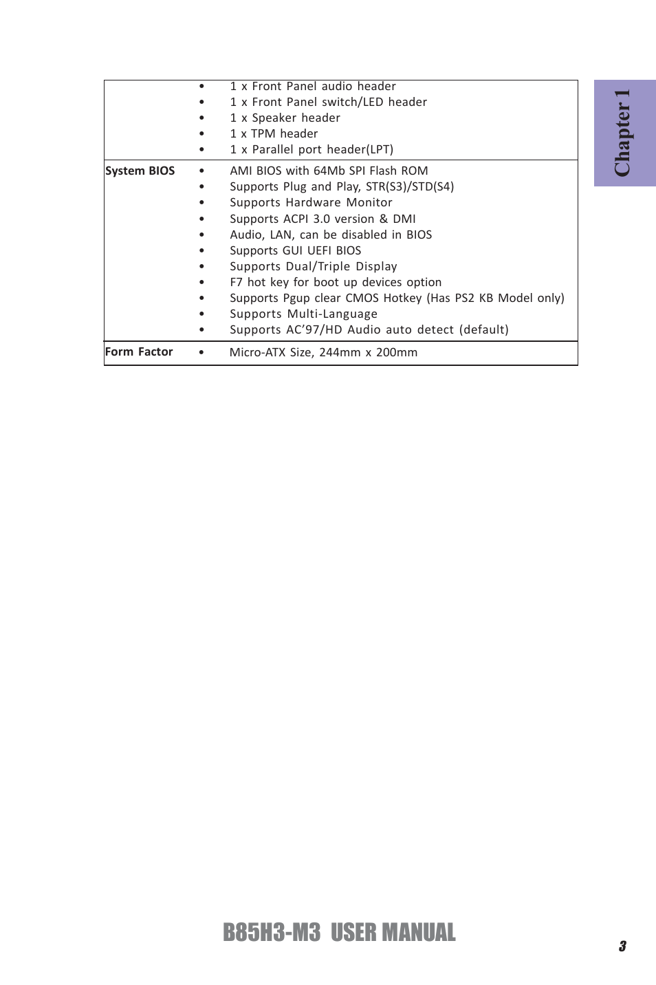 B85h3-m3 user manual, Chapter 1 | Elitegroup B85H3-M3 (V1.0) User Manual | Page 7 / 78