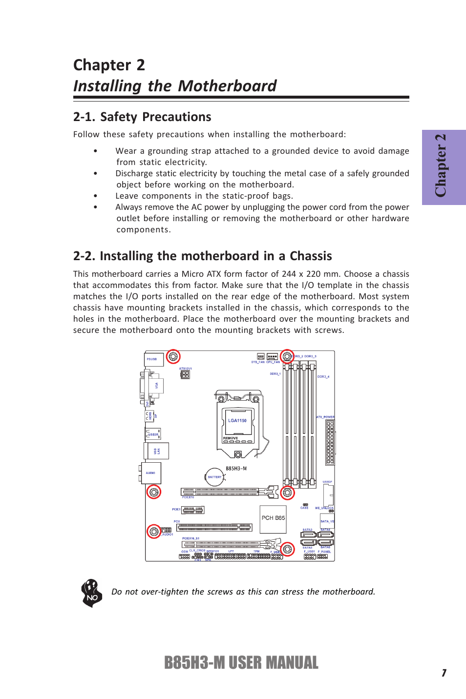 Chapter 2 installing the motherboard, B85h3-m user manual, Chapter 2 | Elitegroup B85H3-M (V1.0) User Manual | Page 11 / 82