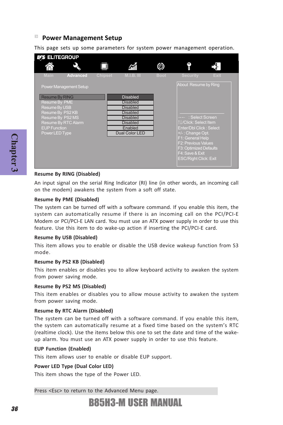 B85h3-m user manual, Chapter 3, Power management setup | Elitegroup B85H3-M (V1.0) User Manual | Page 40 / 82