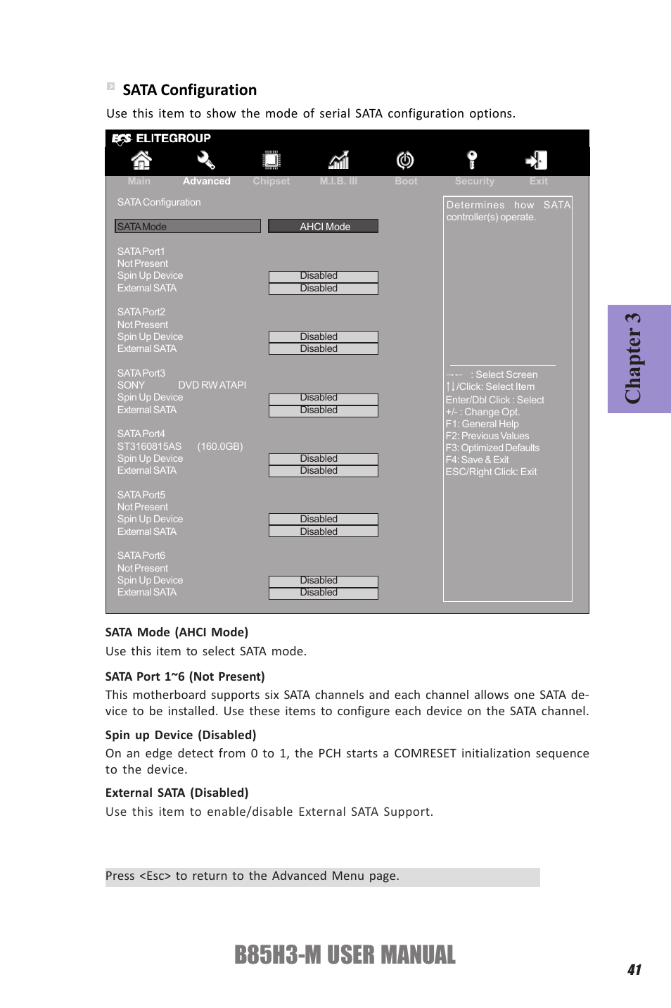 B85h3-m user manual, Chapter 3, Sata configuration | Elitegroup B85H3-M (V1.0) User Manual | Page 45 / 82