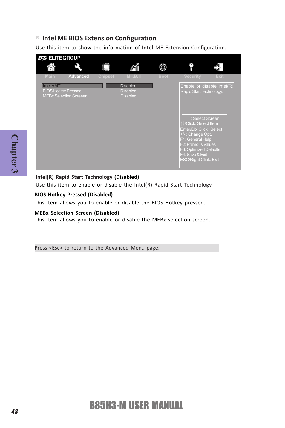 B85h3-m user manual, Chapter 3, Intel me bios extension configuration | Elitegroup B85H3-M (V1.0) User Manual | Page 52 / 82