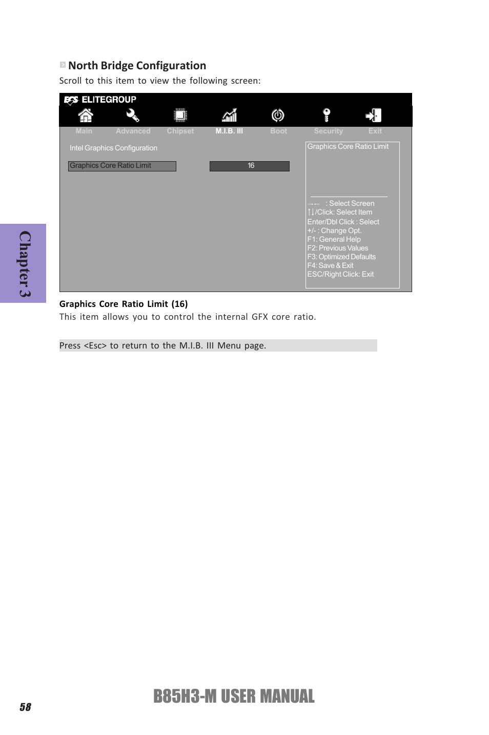 B85h3-m user manual, Chapter 3, North bridge configuration | Elitegroup B85H3-M (V1.0) User Manual | Page 62 / 82