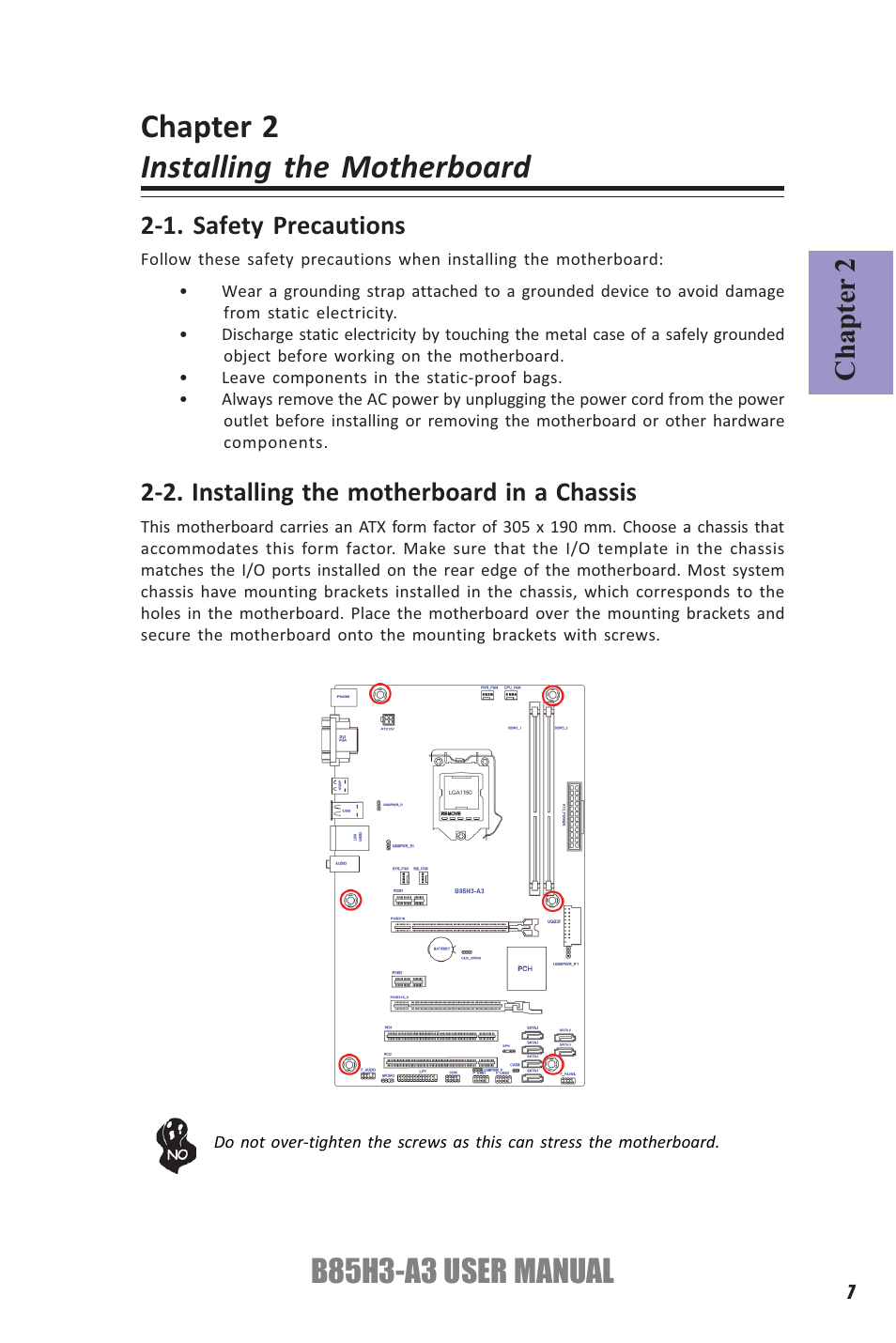 Chapter 2 installing the motherboard, B85h3-a3 user manual, Chapter 2 | Elitegroup B85H3-A3 (V1.0) User Manual | Page 11 / 80