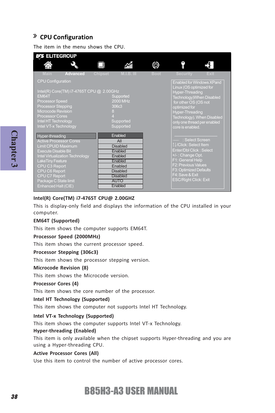 B85h3-a3 user manual, Chapter 3, Cpu configuration | Elitegroup B85H3-A3 (V1.0) User Manual | Page 42 / 80