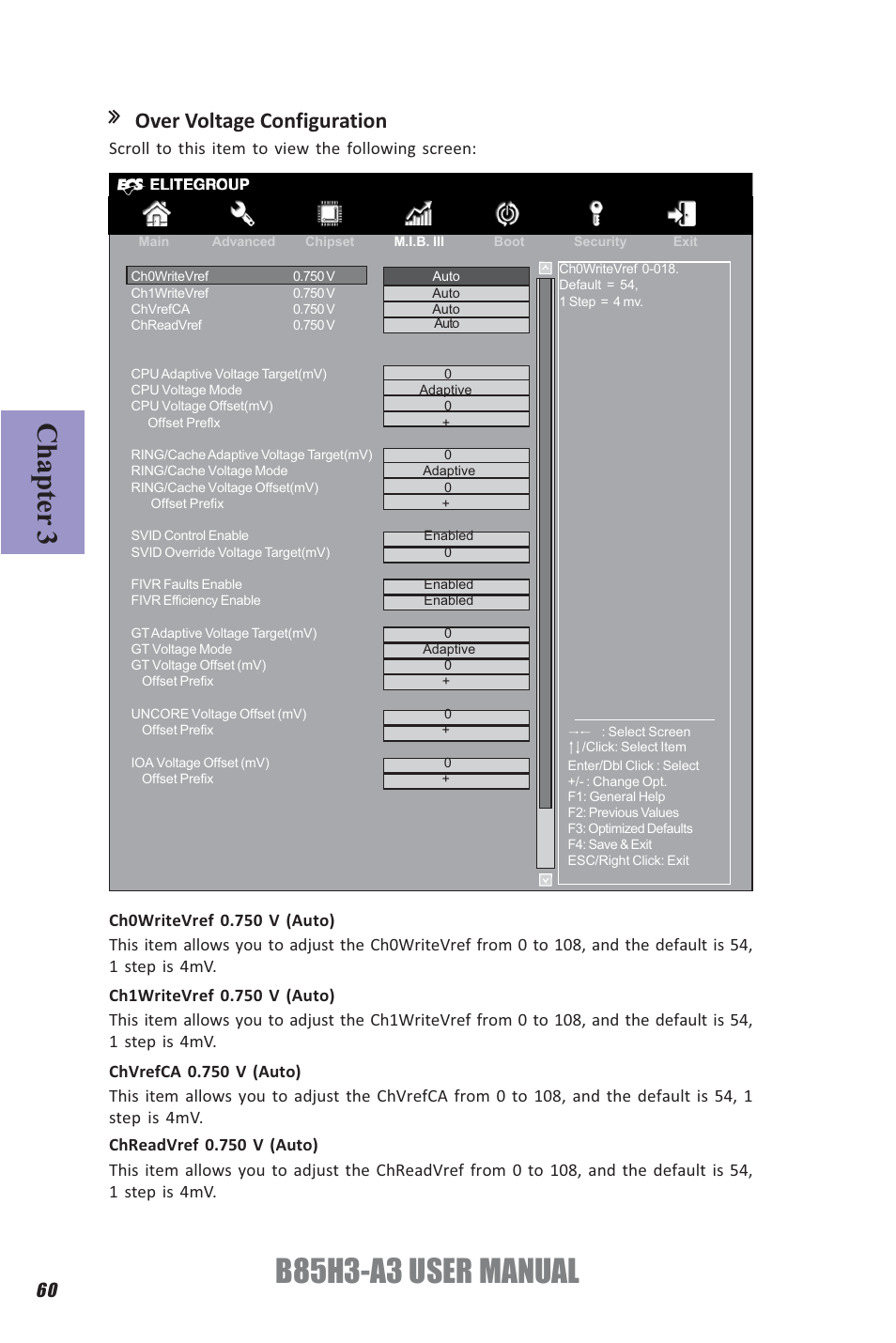 B85h3-a3 user manual, Chapter 3, Over voltage configuration | Elitegroup B85H3-A3 (V1.0) User Manual | Page 64 / 80