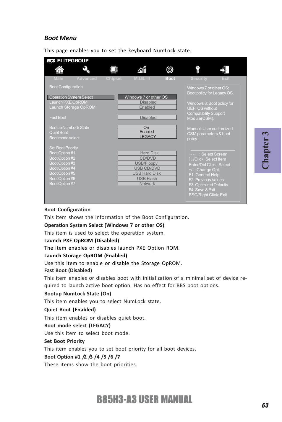 B85h3-a3 user manual, Chapter 3, Boot menu | Elitegroup B85H3-A3 (V1.0) User Manual | Page 67 / 80
