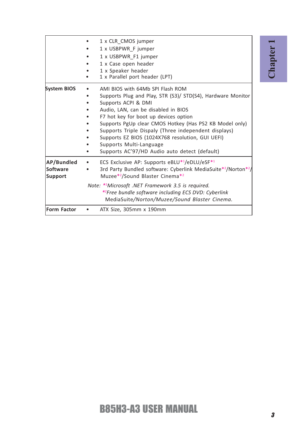 B85h3-a3 user manual, Chapter 1 | Elitegroup B85H3-A3 (V1.0) User Manual | Page 7 / 80
