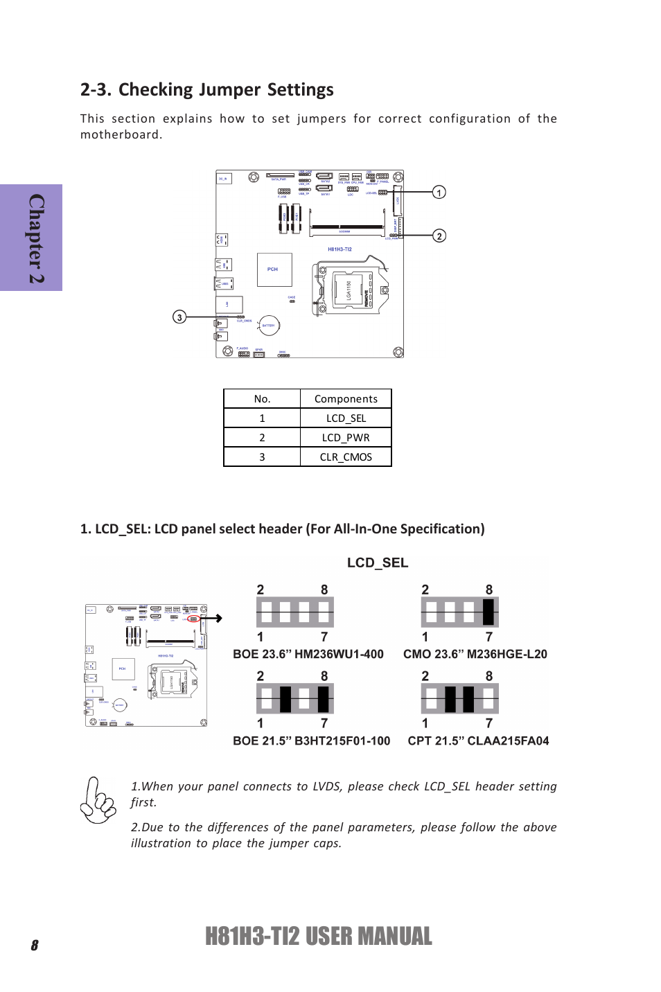 H81h3-ti2 user manual, Chapter 2, 3. checking jumper settings | Elitegroup H81H3-TI2 (V1.0) User Manual | Page 12 / 60