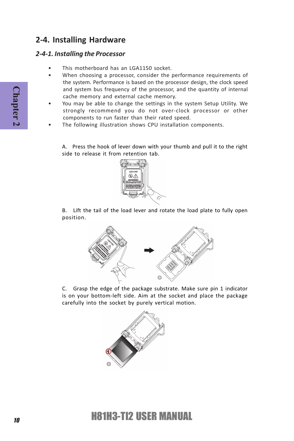 H81h3-ti2 user manual, Chapter 2, 4. installing hardware | Elitegroup H81H3-TI2 (V1.0) User Manual | Page 14 / 60