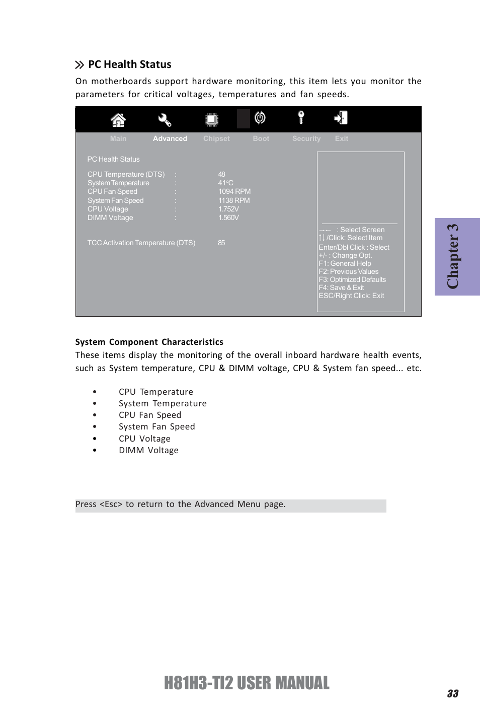 H81h3-ti2 user manual, Chapter 3, Pc health status | Elitegroup H81H3-TI2 (V1.0) User Manual | Page 37 / 60