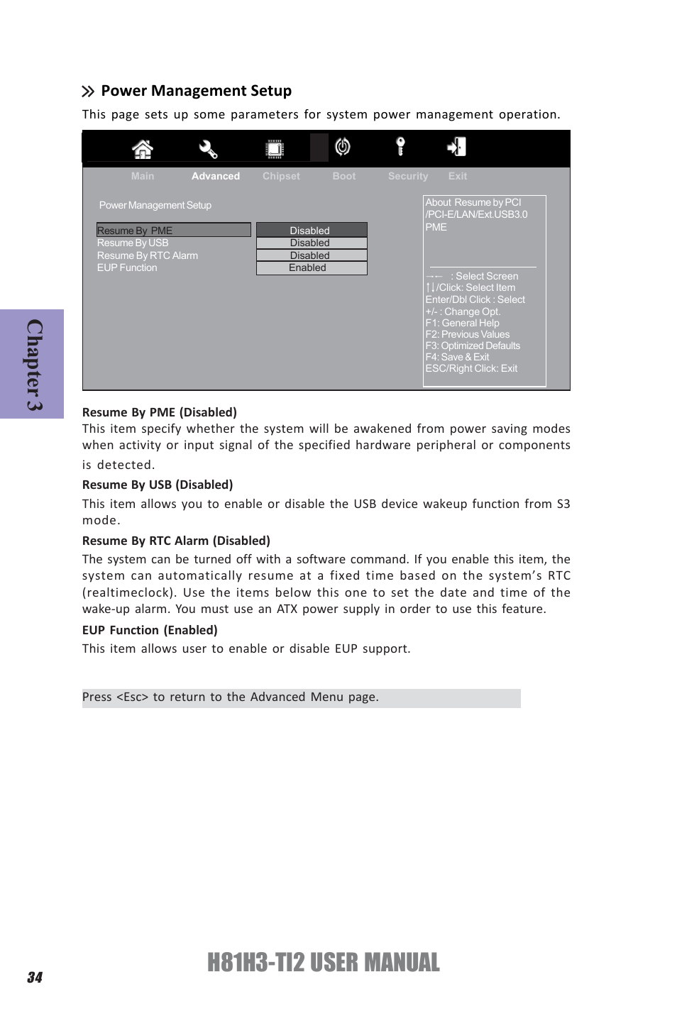 H81h3-ti2 user manual, Chapter 3, Power management setup | Elitegroup H81H3-TI2 (V1.0) User Manual | Page 38 / 60