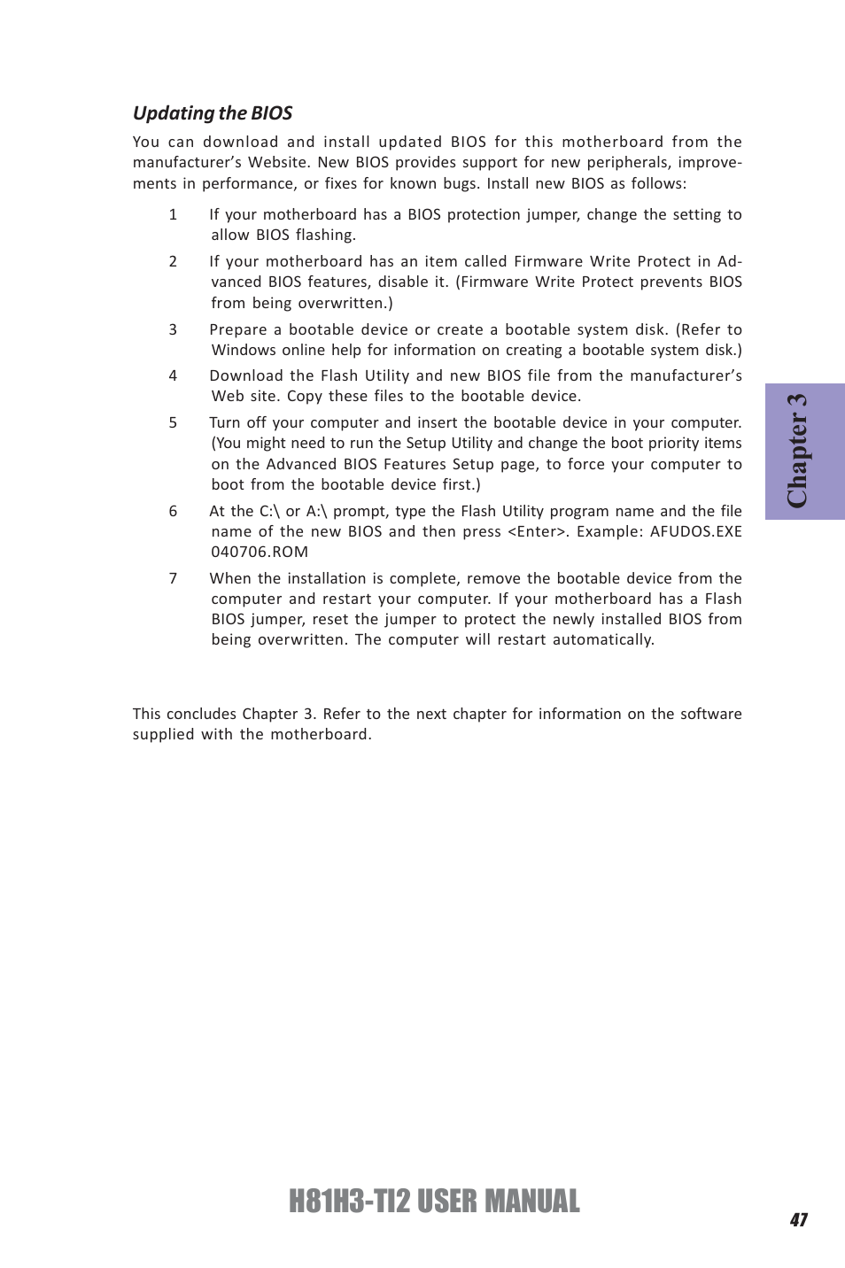 H81h3-ti2 user manual, Chapter 3, Updating the bios | Elitegroup H81H3-TI2 (V1.0) User Manual | Page 51 / 60