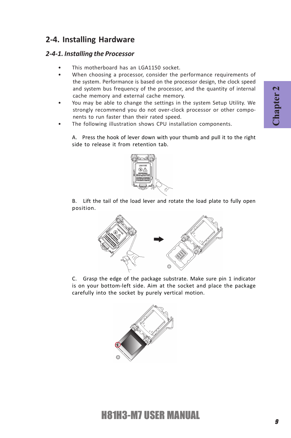 H81h3-m7 user manual, Chapter 2, 4. installing hardware | Elitegroup H81H3-M7 (V1.0) User Manual | Page 13 / 72