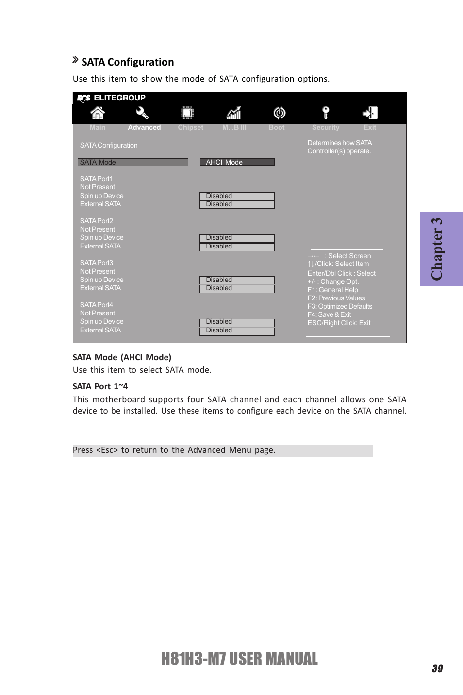 H81h3-m7 user manual, Chapter 3, Sata configuration | Elitegroup H81H3-M7 (V1.0) User Manual | Page 43 / 72