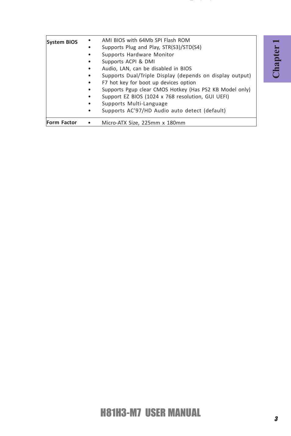 H81h3-m7 user manual, Chapter 1 | Elitegroup H81H3-M7 (V1.0) User Manual | Page 7 / 72