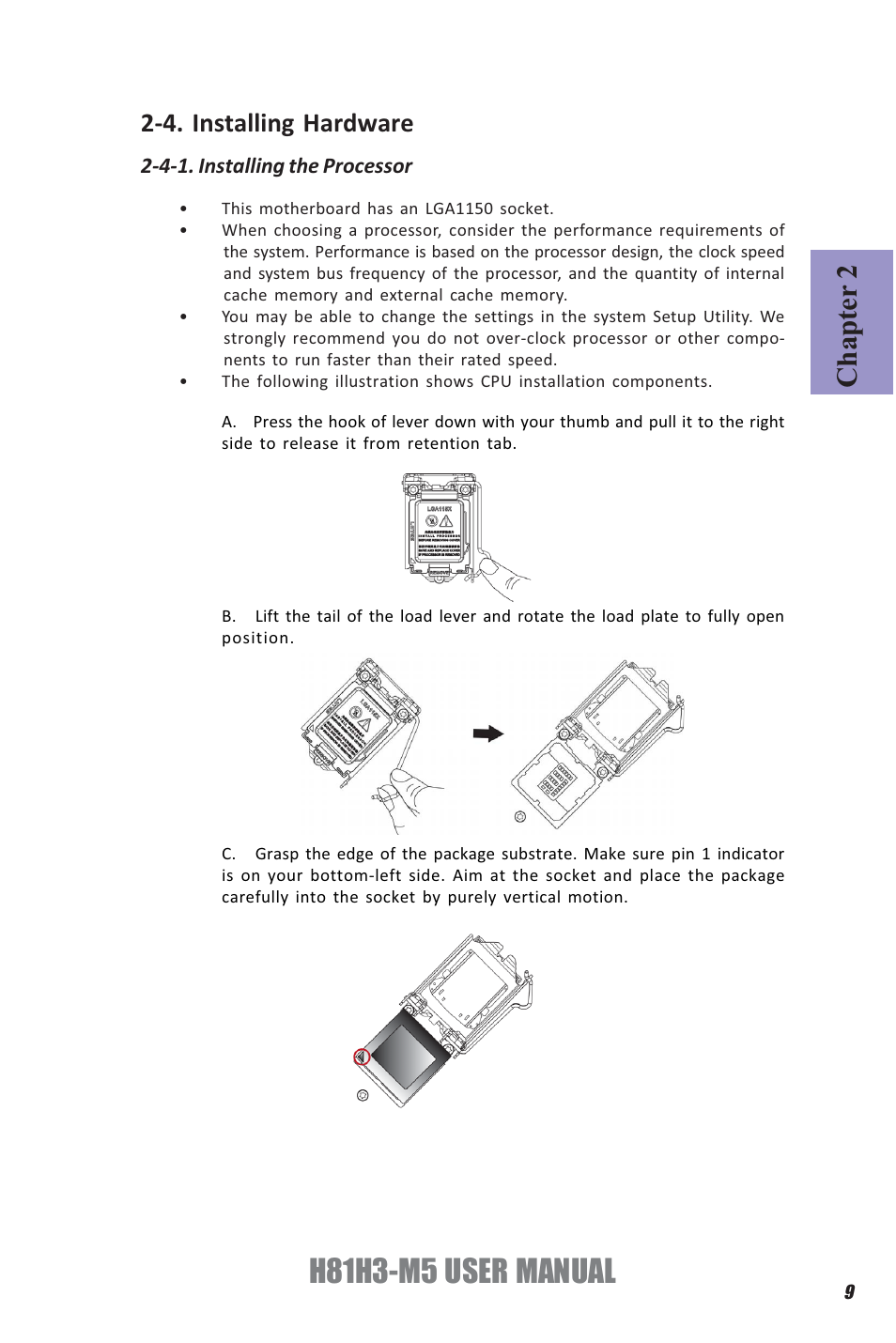 H81h3-m5 user manual, Chapter 2, 4. installing hardware | Elitegroup H81H3-M5 (V1.0) User Manual | Page 13 / 68