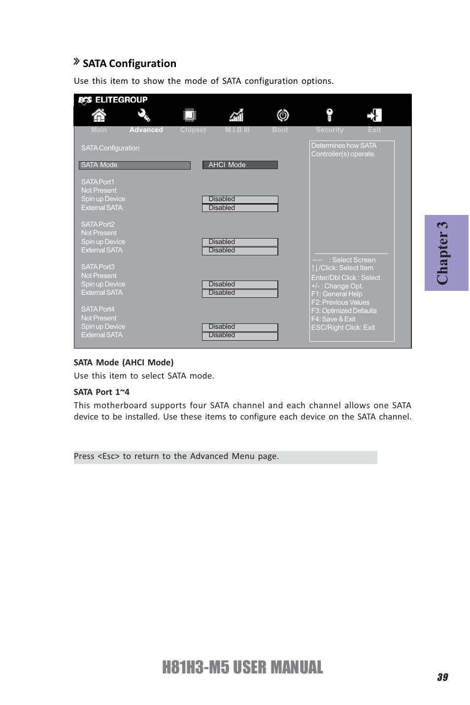 H81h3-m5 user manual, Chapter 3, Sata configuration | Elitegroup H81H3-M5 (V1.0) User Manual | Page 43 / 68