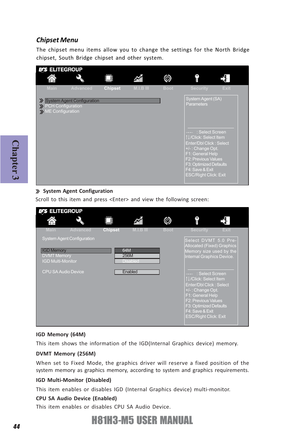 H81h3-m5 user manual, Chapter 3, Chipset menu | Elitegroup H81H3-M5 (V1.0) User Manual | Page 48 / 68