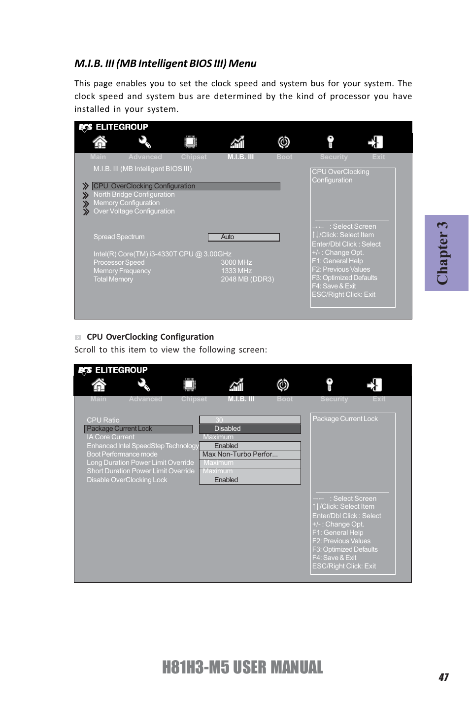 H81h3-m5 user manual, Chapter 3, M.i.b. iii (mb intelligent bios iii) menu | Elitegroup H81H3-M5 (V1.0) User Manual | Page 51 / 68