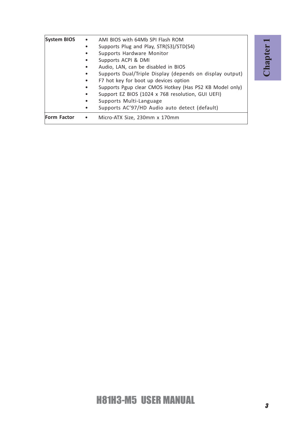 H81h3-m5 user manual, Chapter 1 | Elitegroup H81H3-M5 (V1.0) User Manual | Page 7 / 68