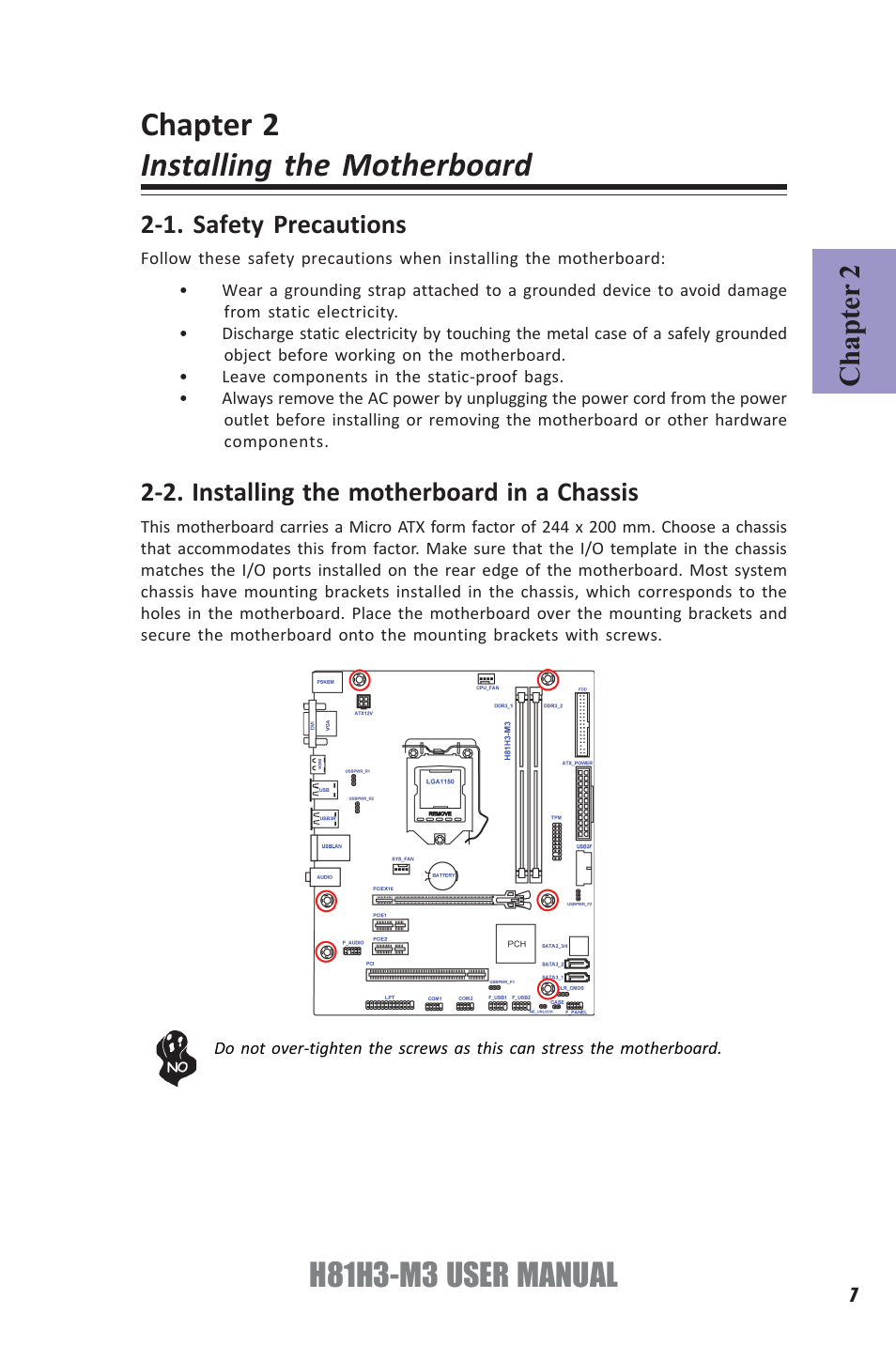 Chapter 2 installing the motherboard, H81h3-m3 user manual, Chapter 2 | Elitegroup H81H3-M3 (V1.0) User Manual | Page 11 / 72