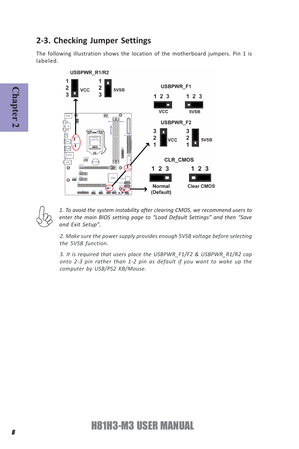 H81h3-m3 user manual, Chapter 2, 3. checking jumper settings | Elitegroup H81H3-M3 (V1.0) User Manual | Page 12 / 72