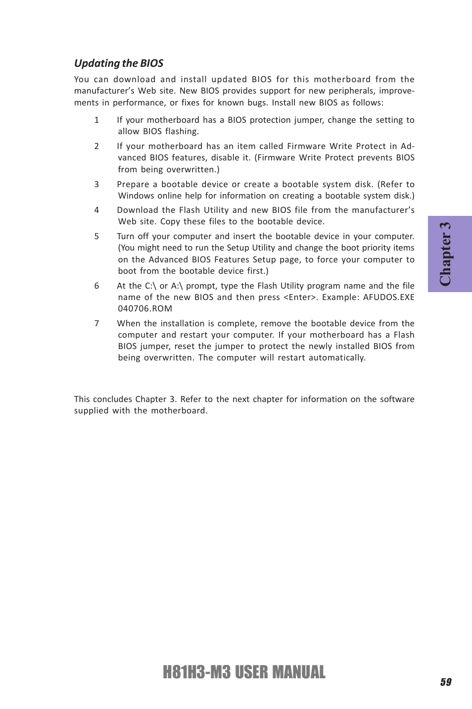 H81h3-m3 user manual, Chapter 3, Updating the bios | Elitegroup H81H3-M3 (V1.0) User Manual | Page 63 / 72