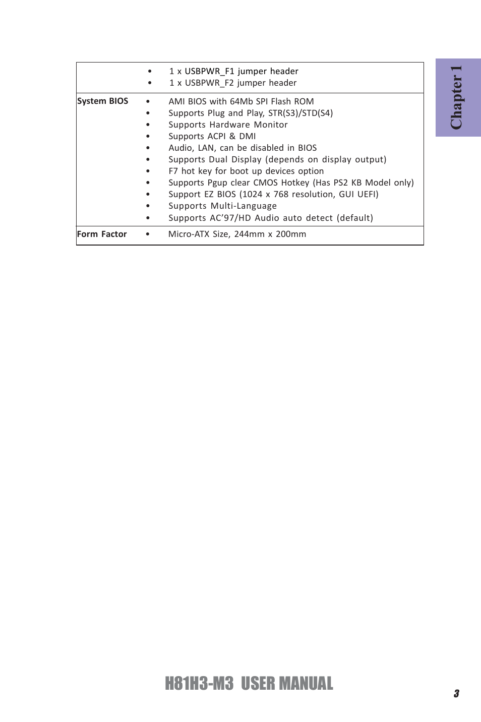 H81h3-m3 user manual, Chapter 1 | Elitegroup H81H3-M3 (V1.0) User Manual | Page 7 / 72