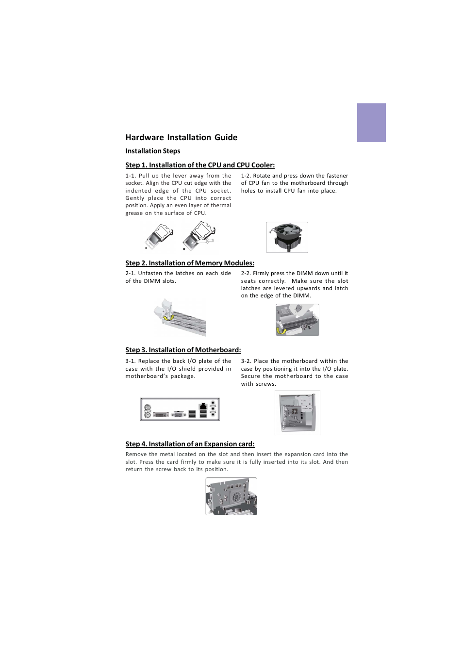 English, Hardware installation guide | Elitegroup H81H3-I/DVI (V1.0) User Manual | Page 7 / 28