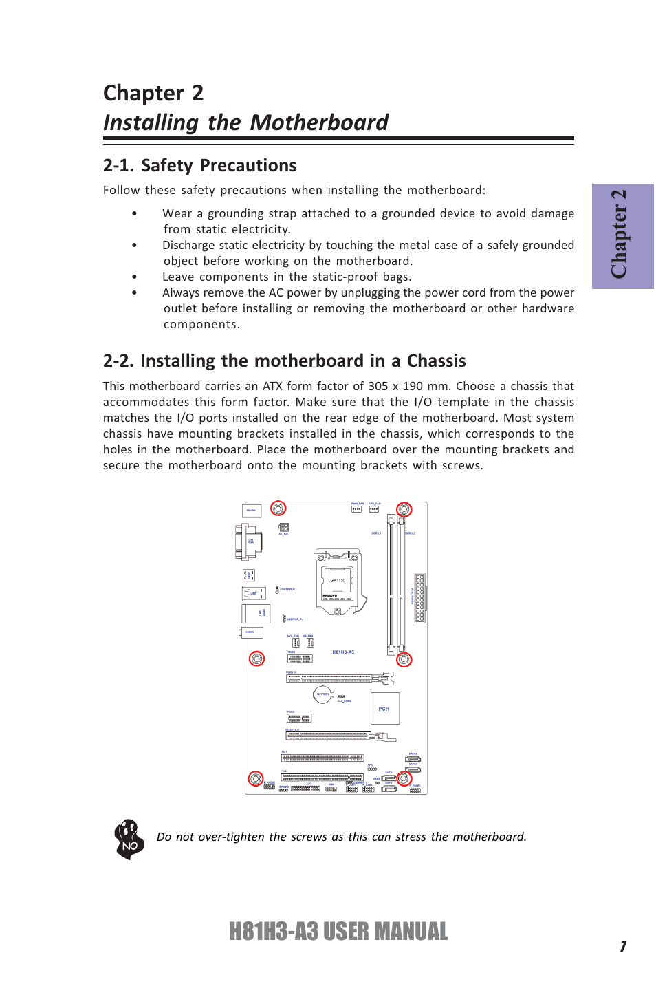 Chapter 2 installing the motherboard, H81h3-a3 user manual, Chapter 2 | Elitegroup H81H3-A3 (V1.0) User Manual | Page 11 / 80