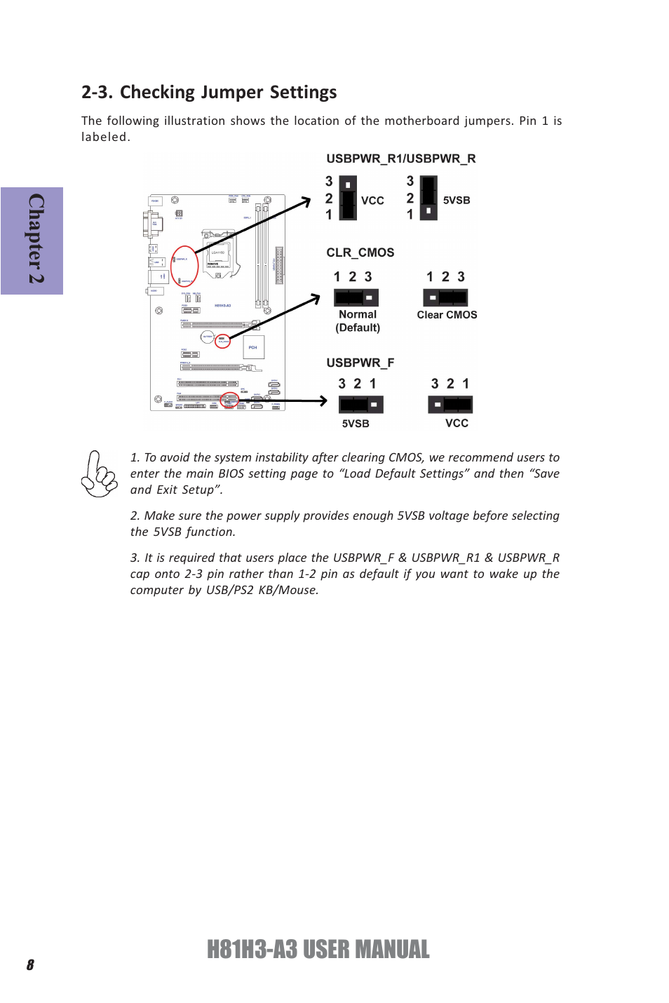 H81h3-a3 user manual, Chapter 2, 3. checking jumper settings | Elitegroup H81H3-A3 (V1.0) User Manual | Page 12 / 80