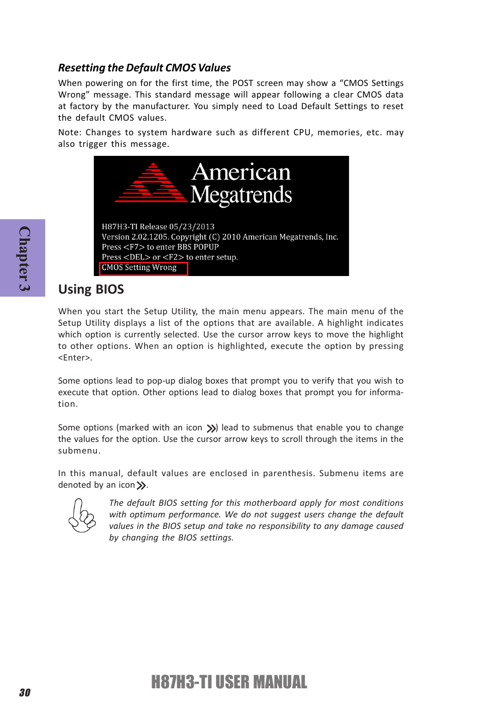 H87h3-ti user manual, Chapter 3, Using bios | Elitegroup H87H3-TI (V1.0) User Manual | Page 34 / 70