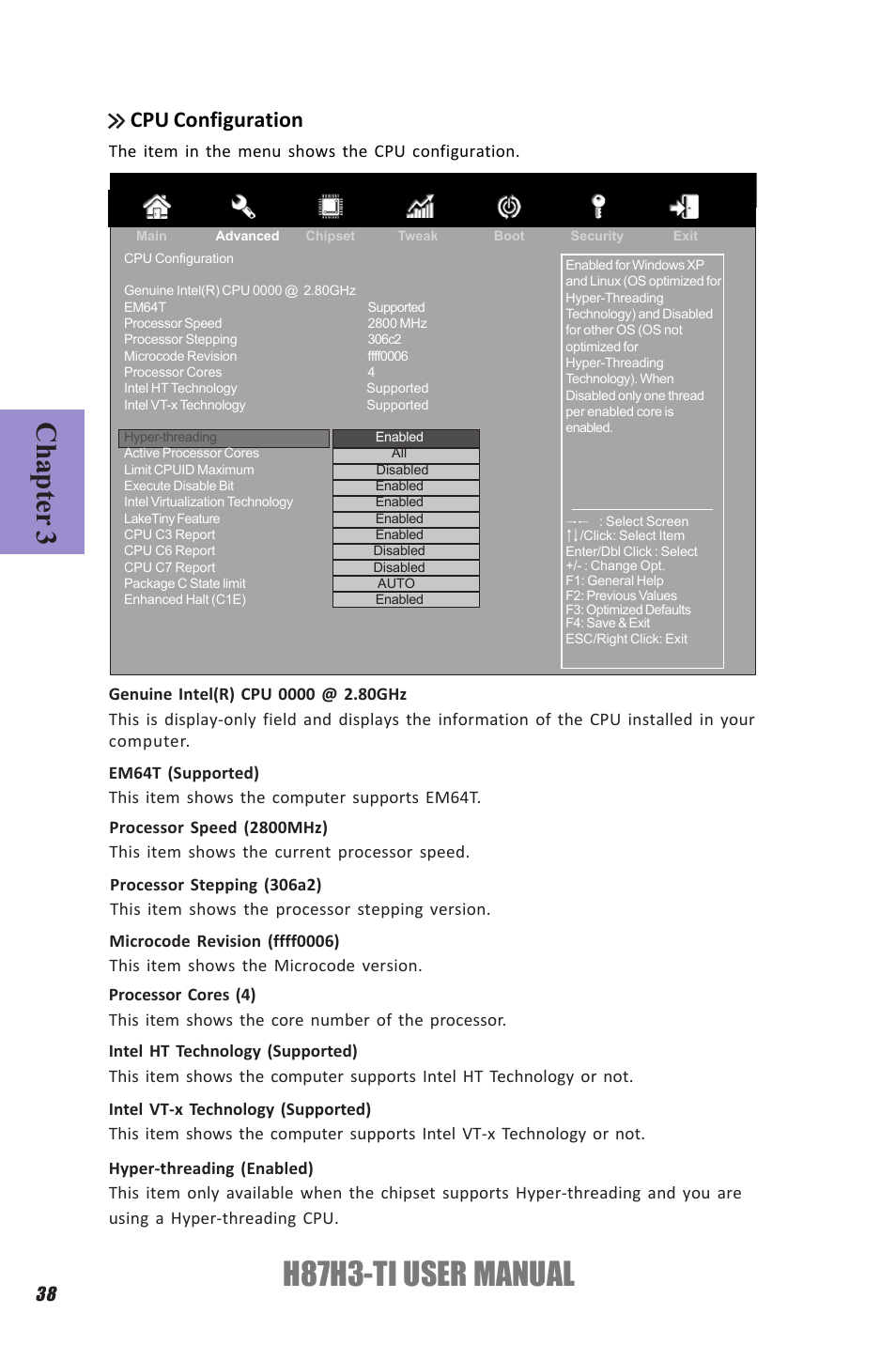 H87h3-ti user manual, Chapter 3, Cpu configuration | Elitegroup H87H3-TI (V1.0) User Manual | Page 42 / 70