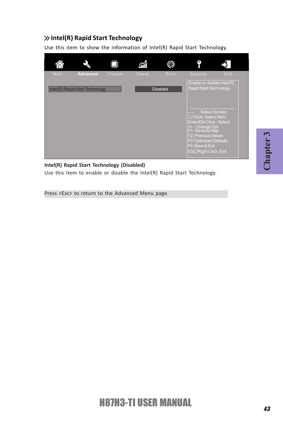 H87h3-ti user manual, Chapter 3, Intel(r) rapid start technology | Elitegroup H87H3-TI (V1.0) User Manual | Page 47 / 70
