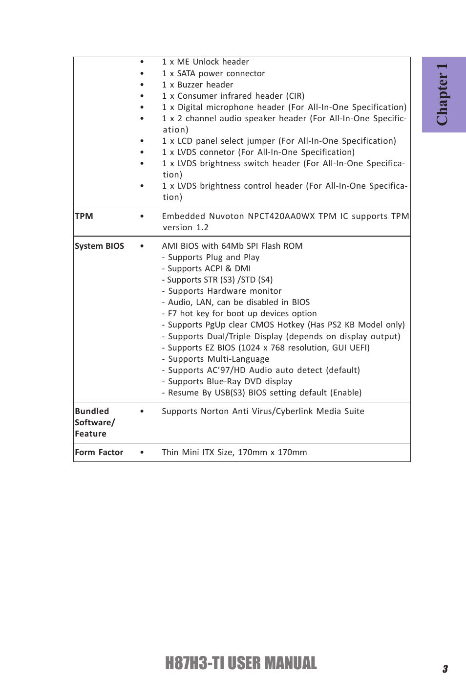 H87h3-ti user manual, Chapter 1 | Elitegroup H87H3-TI (V1.0) User Manual | Page 7 / 70