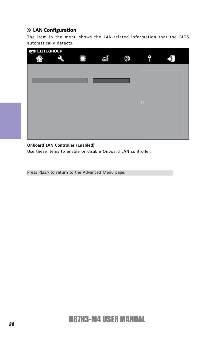H87h3-m4 user manual, Chapter 3, Lan configuration | Elitegroup H87H3-M4 (V1.0) User Manual | Page 42 / 94
