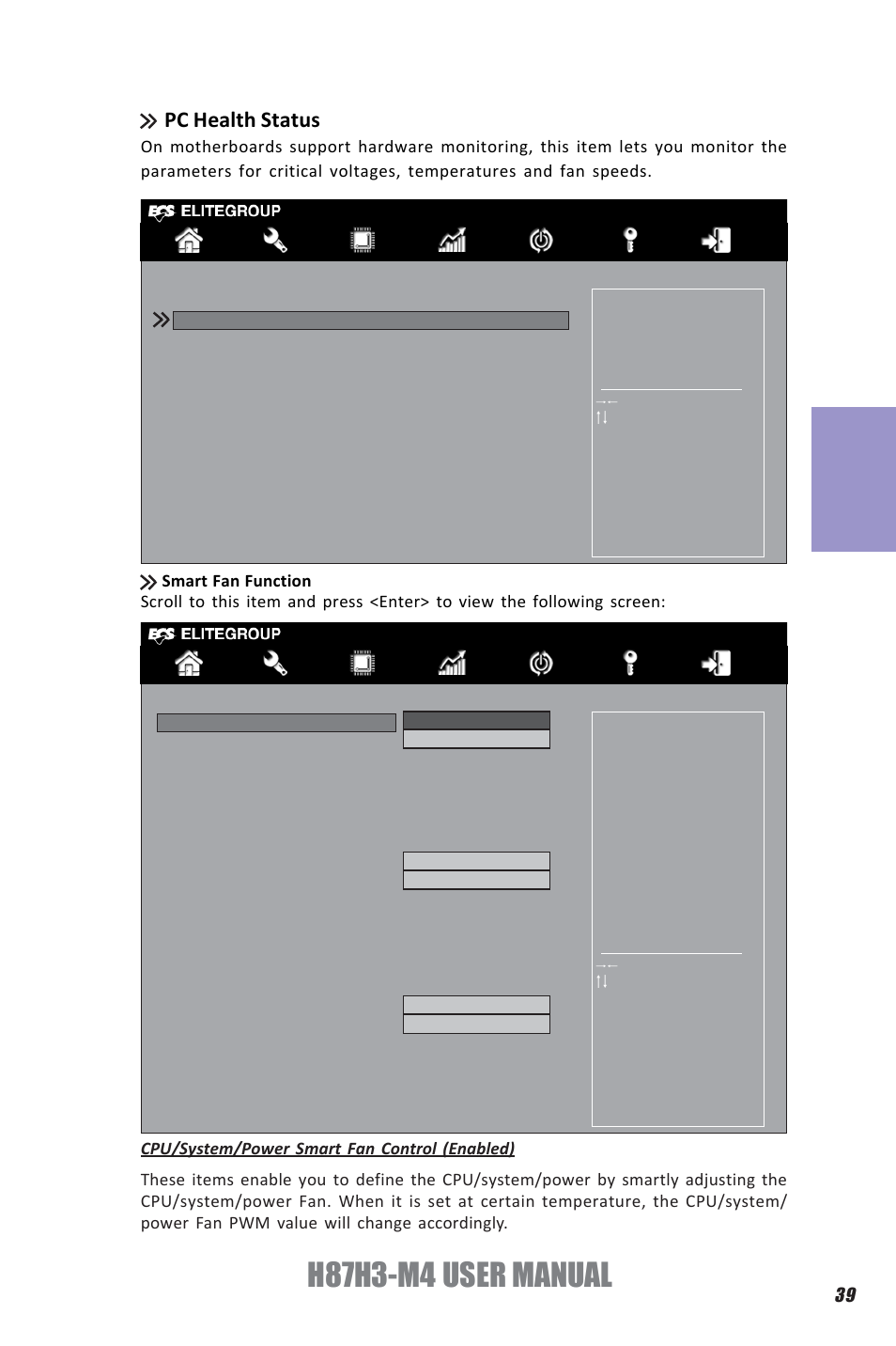 H87h3-m4 user manual, Chapter 3, Pc health status | Elitegroup H87H3-M4 (V1.0) User Manual | Page 43 / 94