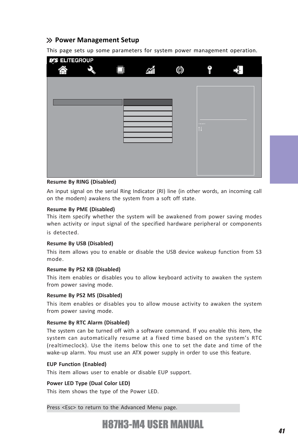 H87h3-m4 user manual, Chapter 3, Power management setup | Elitegroup H87H3-M4 (V1.0) User Manual | Page 45 / 94