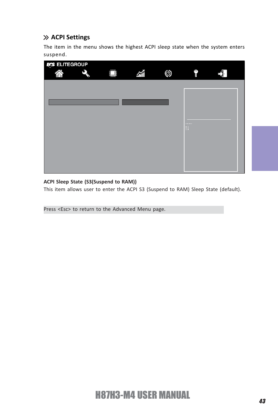 H87h3-m4 user manual, Chapter 3, Acpi settings | Elitegroup H87H3-M4 (V1.0) User Manual | Page 47 / 94