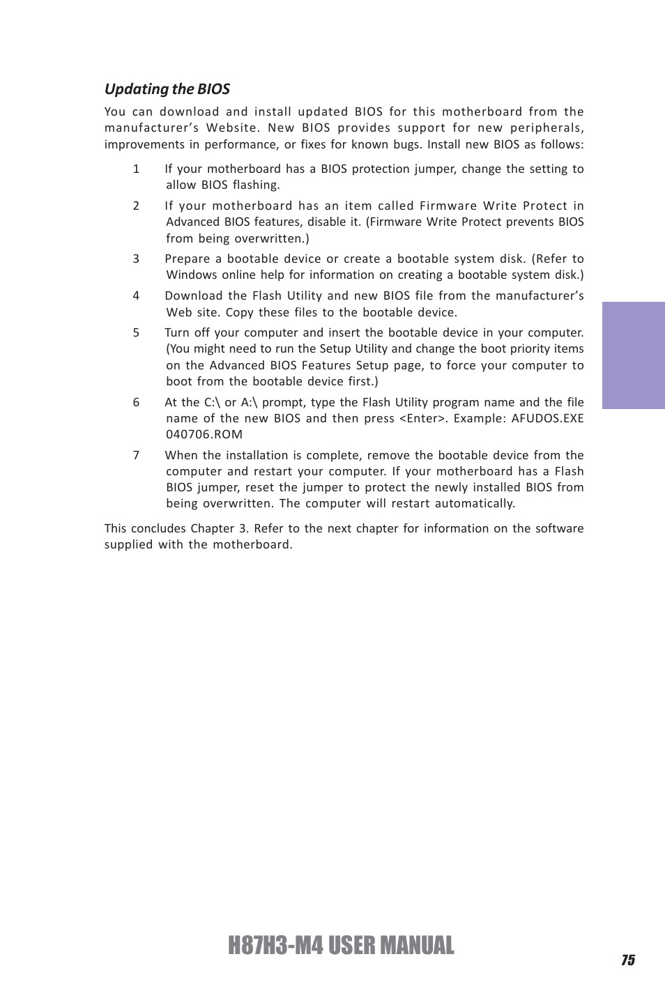 H87h3-m4 user manual, Chapter 3, Updating the bios | Elitegroup H87H3-M4 (V1.0) User Manual | Page 79 / 94