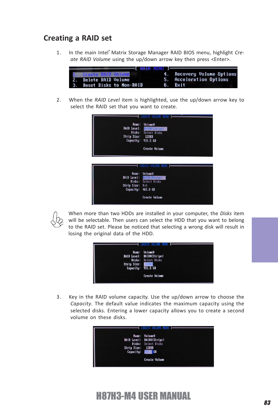H87h3-m4 user manual, Chapter 5, Creating a raid set | Elitegroup H87H3-M4 (V1.0) User Manual | Page 87 / 94