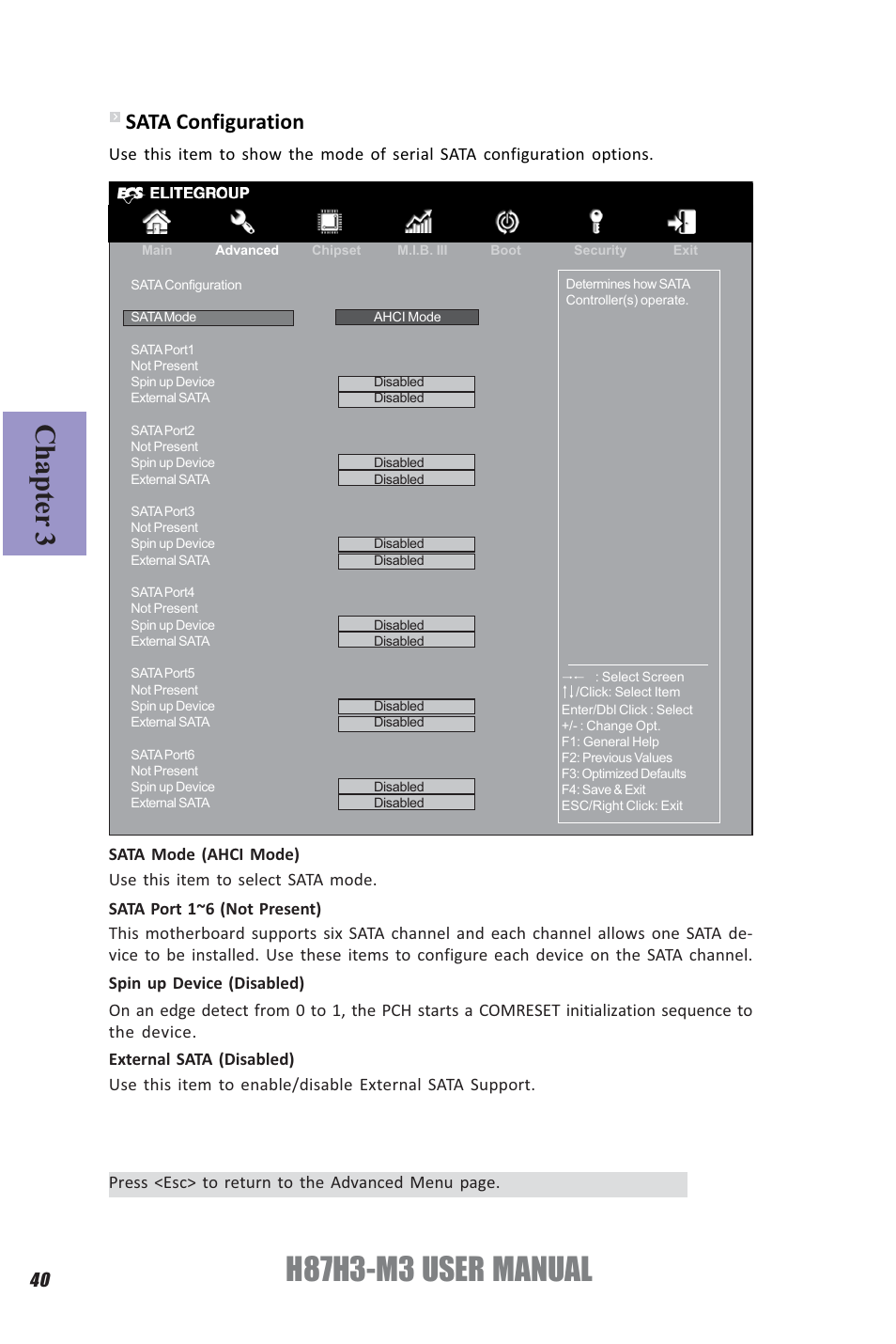 H87h3-m3 user manual, Chapter 3, Sata configuration | Elitegroup H87H3-M3 (V1.0) User Manual | Page 44 / 84
