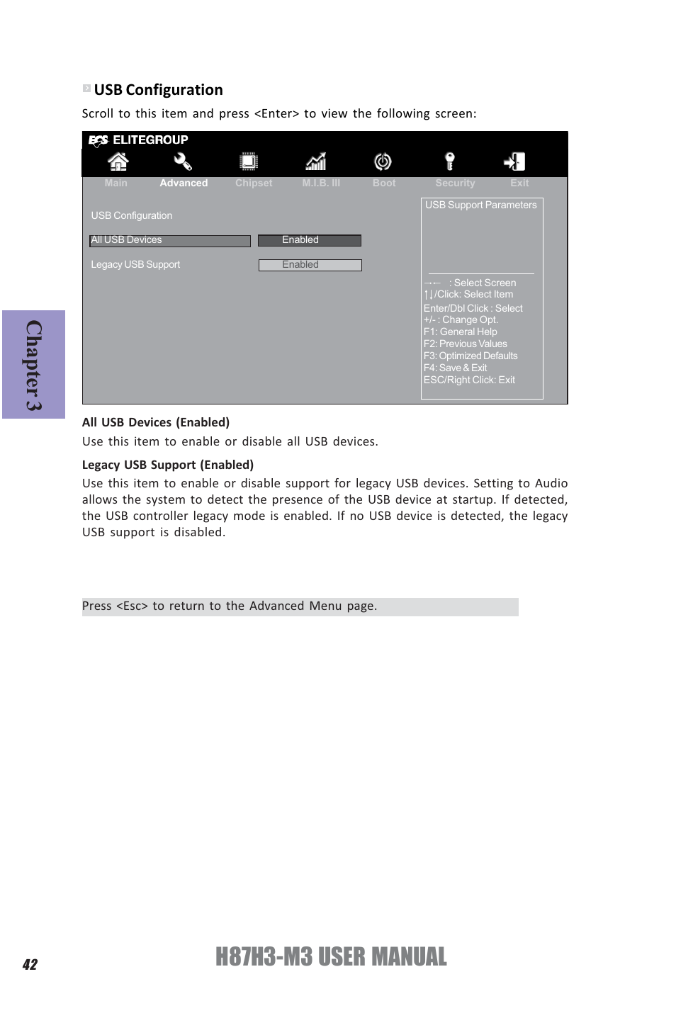H87h3-m3 user manual, Chapter 3, Usb configuration | Elitegroup H87H3-M3 (V1.0) User Manual | Page 46 / 84