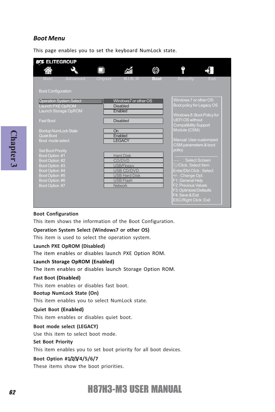 H87h3-m3 user manual, Chapter 3, Boot menu | Elitegroup H87H3-M3 (V1.0) User Manual | Page 66 / 84